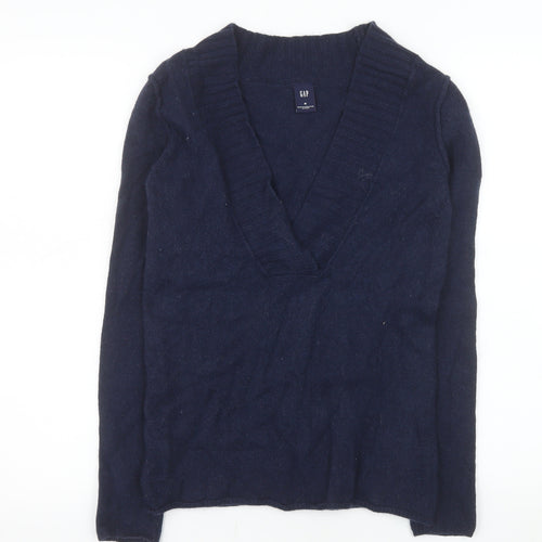 GAP Womens Navy V-Neck Long Sleeve Wool Blend Jumper Size M
