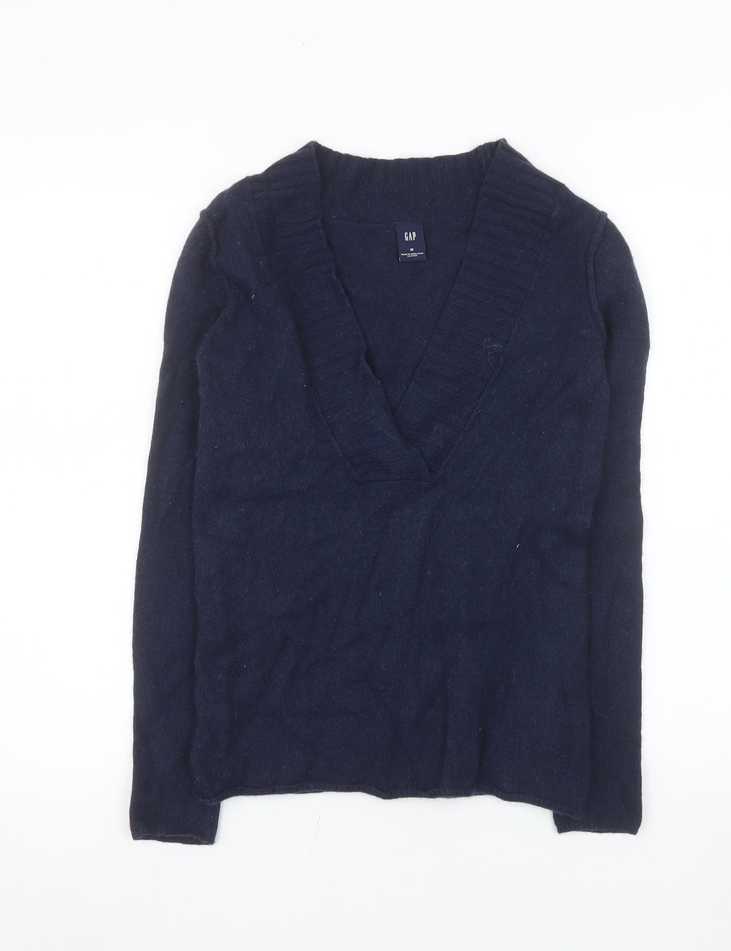 GAP Womens Navy V-Neck Long Sleeve Wool Blend Jumper Size M