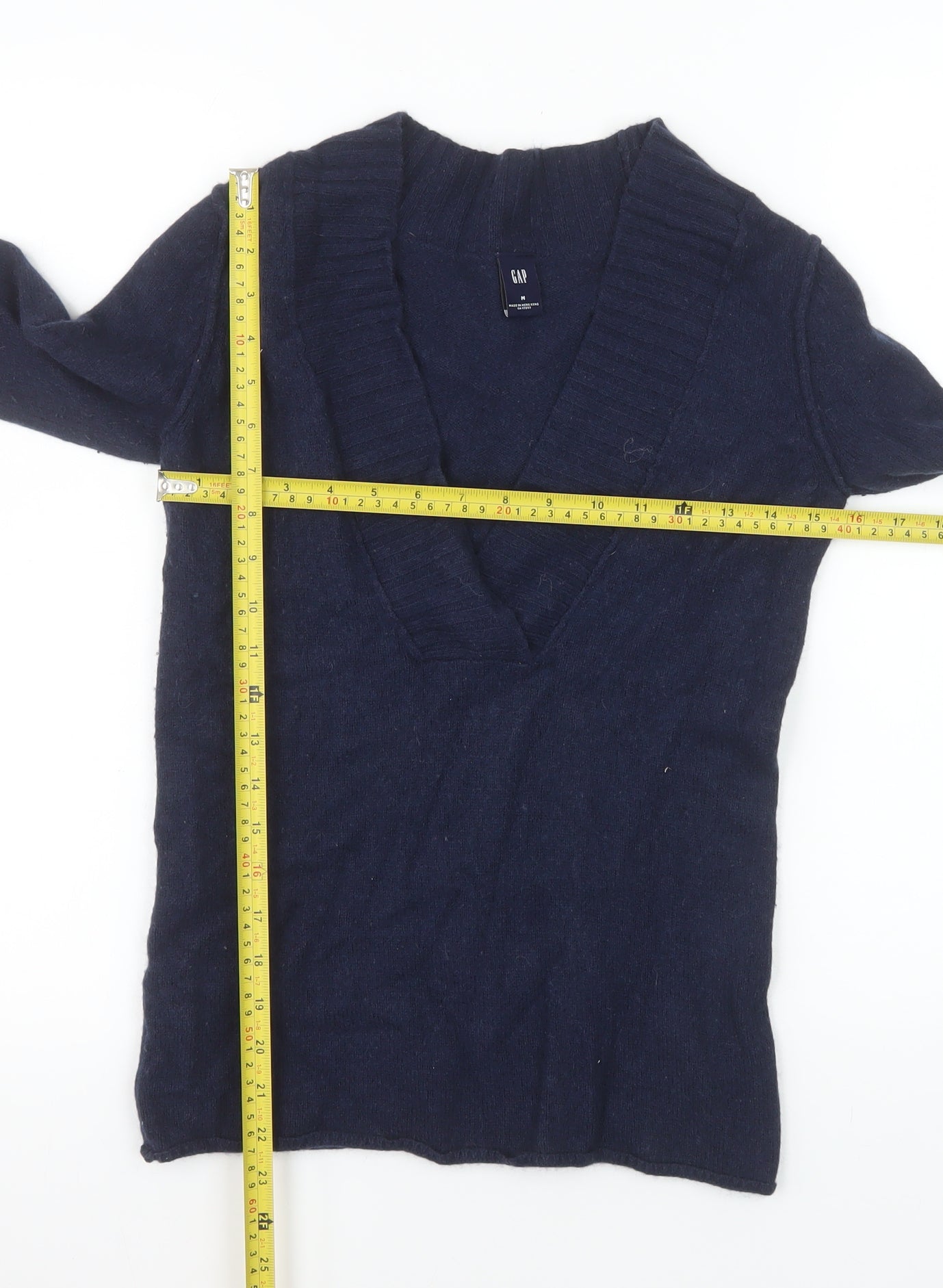 GAP Womens Navy V-Neck Long Sleeve Wool Blend Jumper Size M