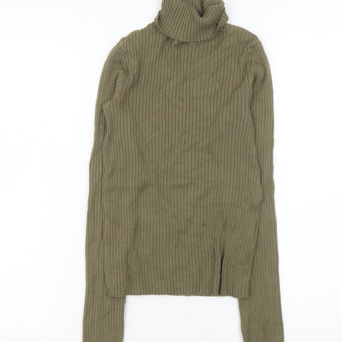 Bershka Womens Khaki Ribbed Roll Neck Long Sleeve Jumper M