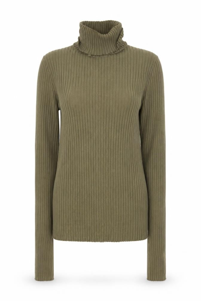 Bershka Womens Khaki Ribbed Roll Neck Long Sleeve Jumper M