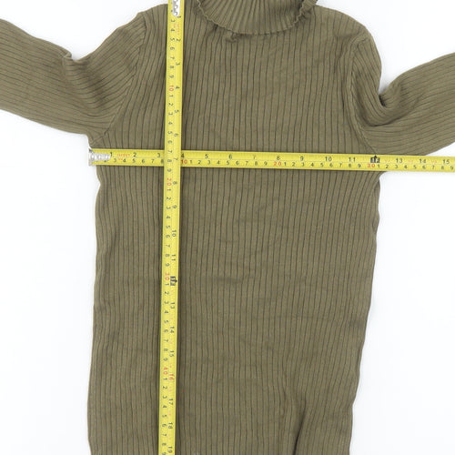 Bershka Womens Khaki Ribbed Roll Neck Long Sleeve Jumper M