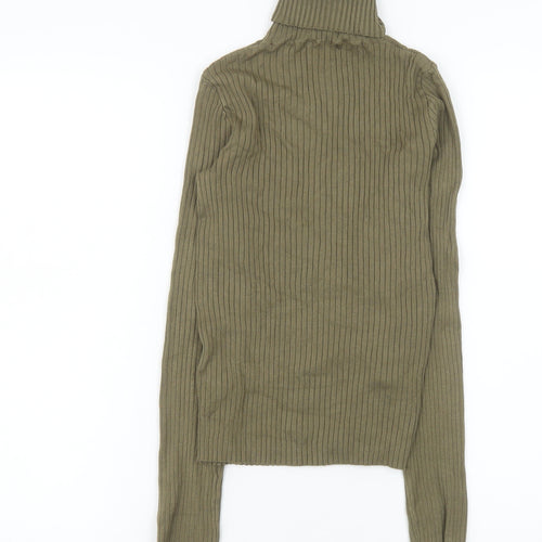 Bershka Womens Khaki Ribbed Roll Neck Long Sleeve Jumper M