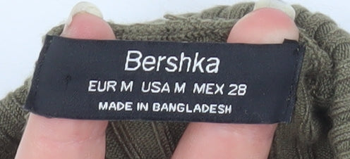Bershka Womens Khaki Ribbed Roll Neck Long Sleeve Jumper M