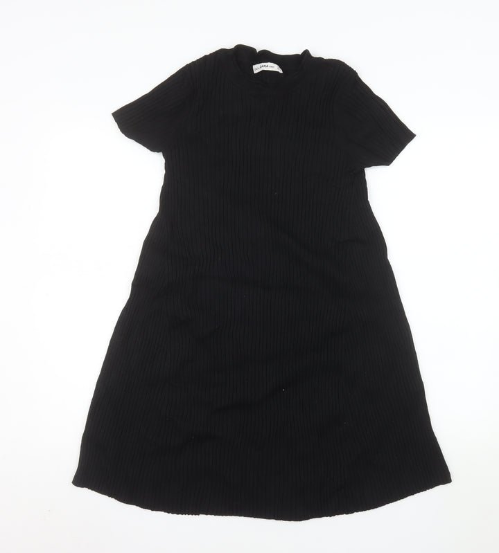 Zara Women Black Knit Short Sleeve T-Shirt Dress Size S