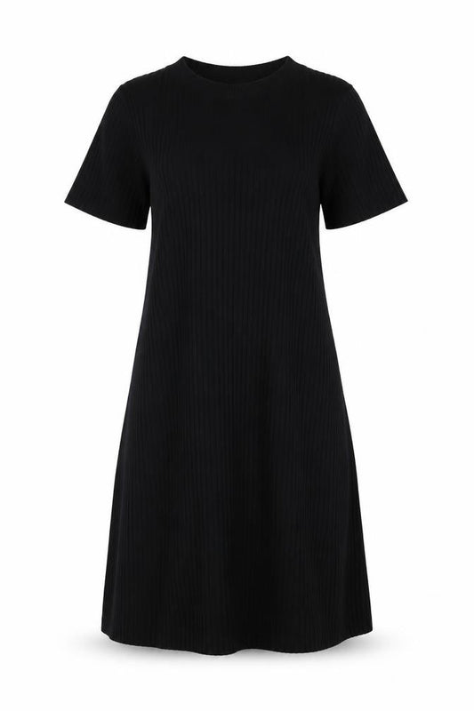 Front view of Zara Women Black Knit Short Sleeve T-Shirt Dress, size S