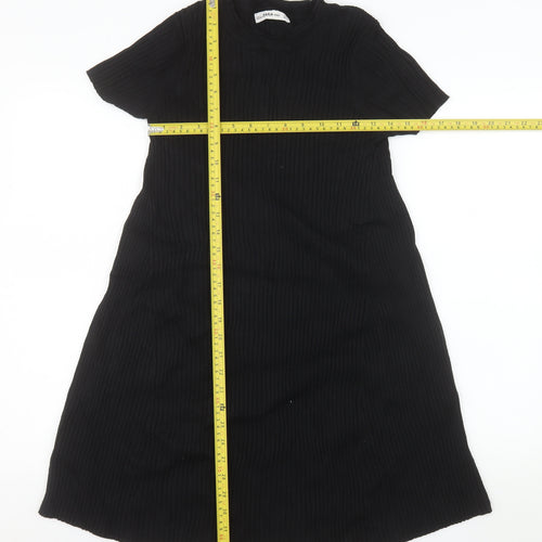 Zara Women Black Knit Short Sleeve T-Shirt Dress Size S