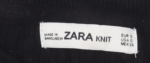 Zara Women Black Knit Short Sleeve T-Shirt Dress Size S