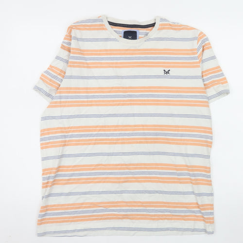 Crew Clothing Company Men's XL Striped Cotton T-Shirt Beige Orange