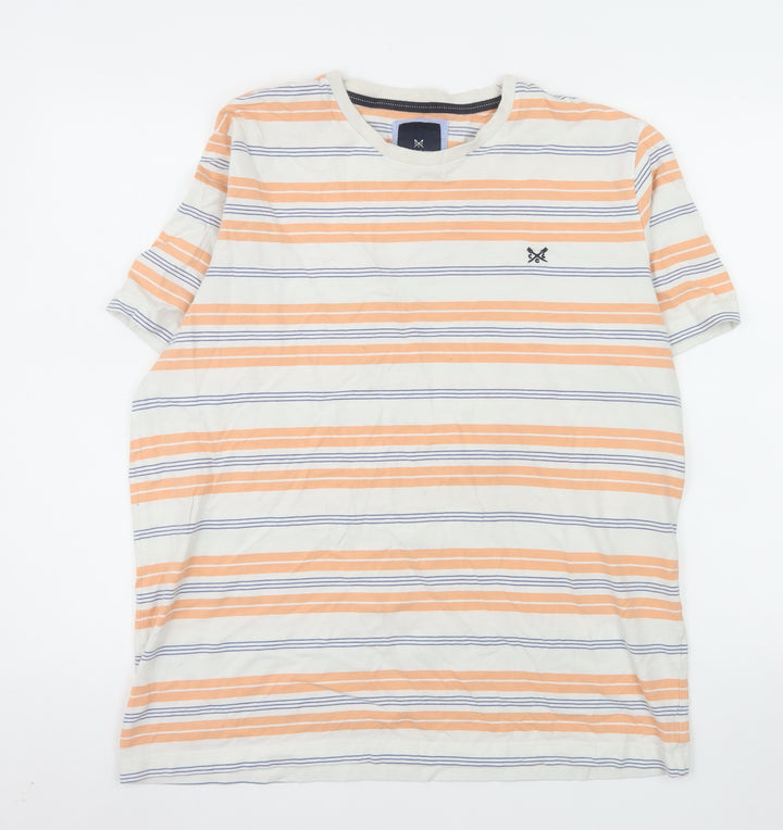 Crew Clothing Company Men's XL Striped Cotton T-Shirt Beige Orange