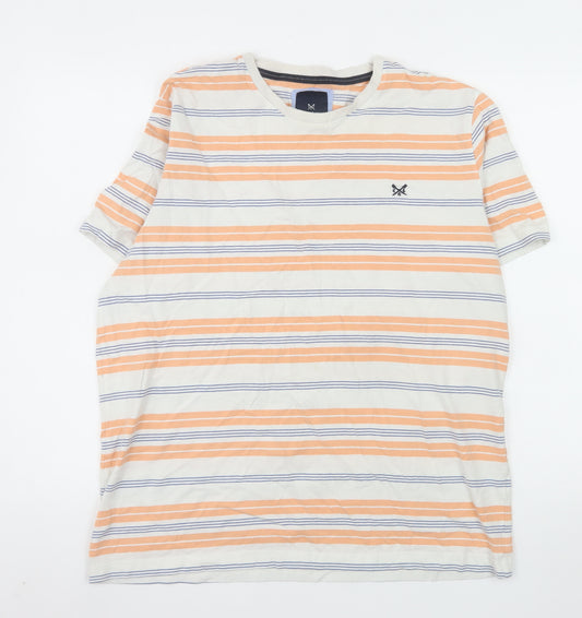 Crew Clothing Company Men's XL Striped Cotton T-Shirt Beige Orange