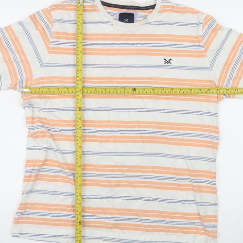 Crew Clothing Company Men's XL Striped Cotton T-Shirt Beige Orange