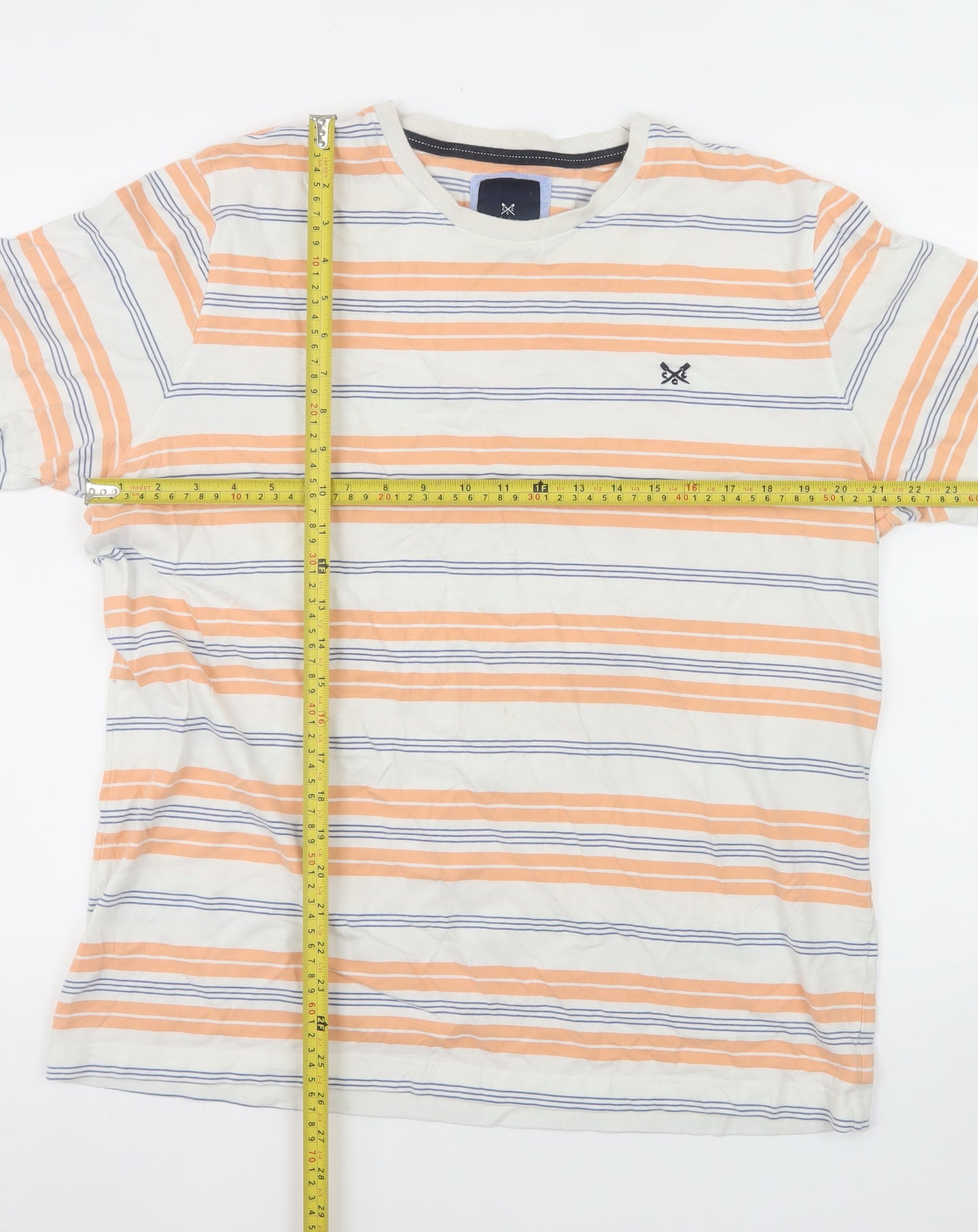 Crew Clothing Company Men's XL Striped Cotton T-Shirt Beige Orange