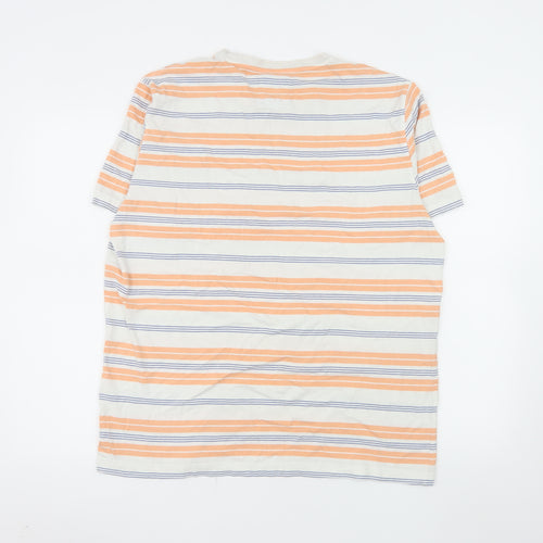 Crew Clothing Company Men's XL Striped Cotton T-Shirt Beige Orange