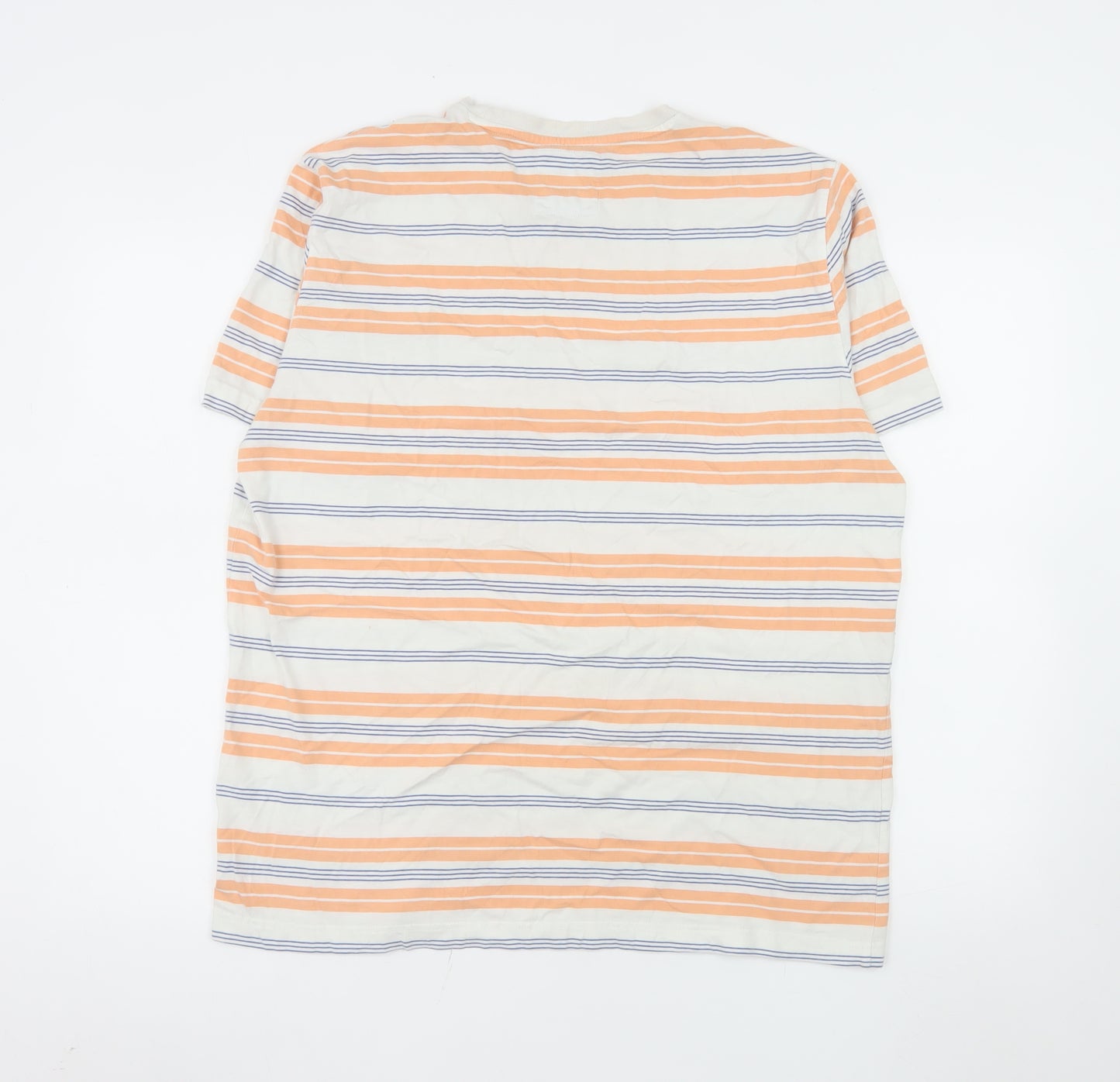 Crew Clothing Company Men's XL Striped Cotton T-Shirt Beige Orange