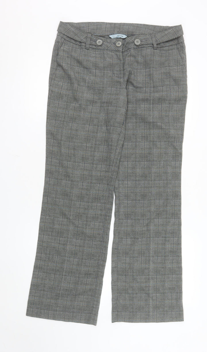 Red Herring Women's Grey Check Straight Leg Trousers Size 12