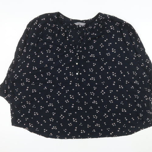 Principles Women Blue Star Print V-Neck 3/4 Sleeve Blouse Size 20