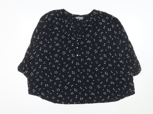 Principles Women Blue Star Print V-Neck 3/4 Sleeve Blouse Size 20