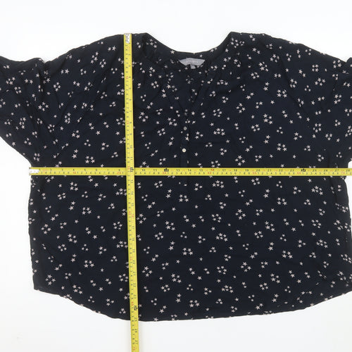 Principles Women Blue Star Print V-Neck 3/4 Sleeve Blouse Size 20