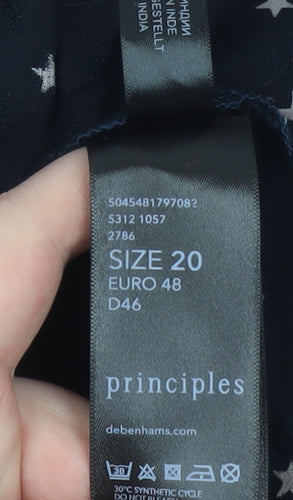 Principles Women Blue Star Print V-Neck 3/4 Sleeve Blouse Size 20