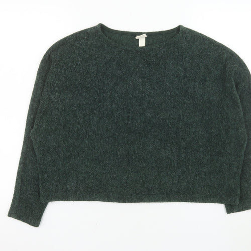 H&M Women Green Long Sleeve Crew Neck Pullover Jumper Size S