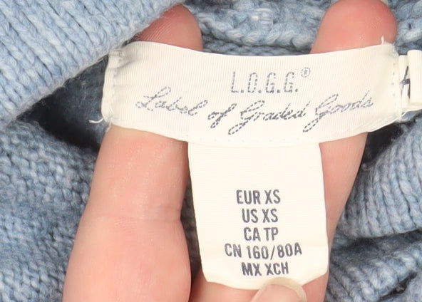 L.O.G.G. Women Blue Hooded Pullover Jumper XS Acrylic Blend