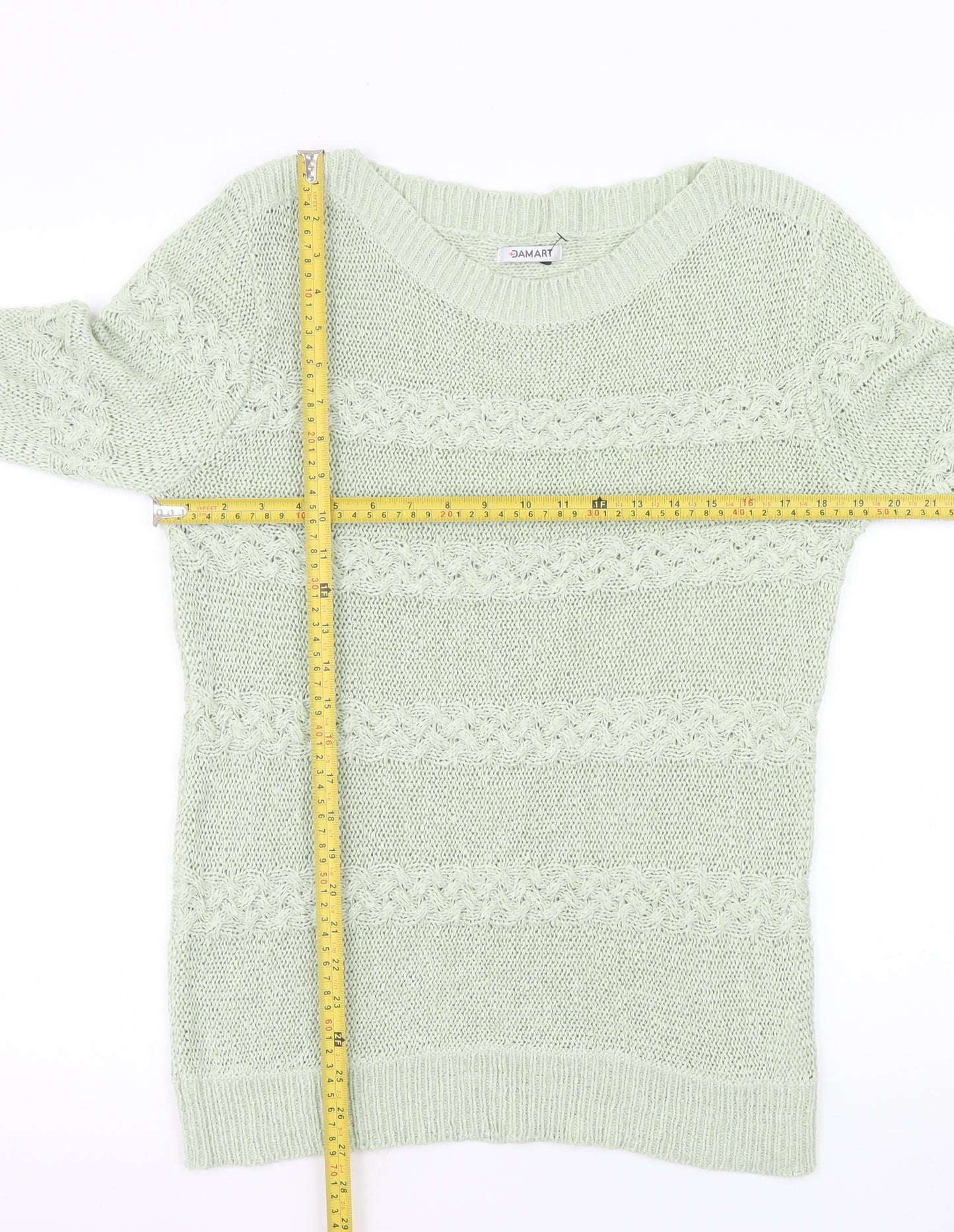 Damart Womens Green Cable-Knit Crew Neck Jumper Size 18