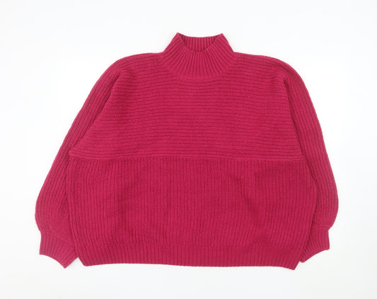 Threadbare Women Pink High Neck Chunky Knit Pullover Jumper Size 22