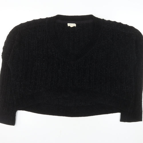 Silence + Noise Women's Black V-Neck Chunky Knit Pullover Jumper Size S