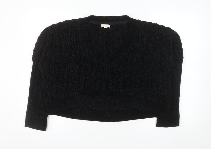 Silence + Noise Women's Black V-Neck Chunky Knit Pullover Jumper Size S
