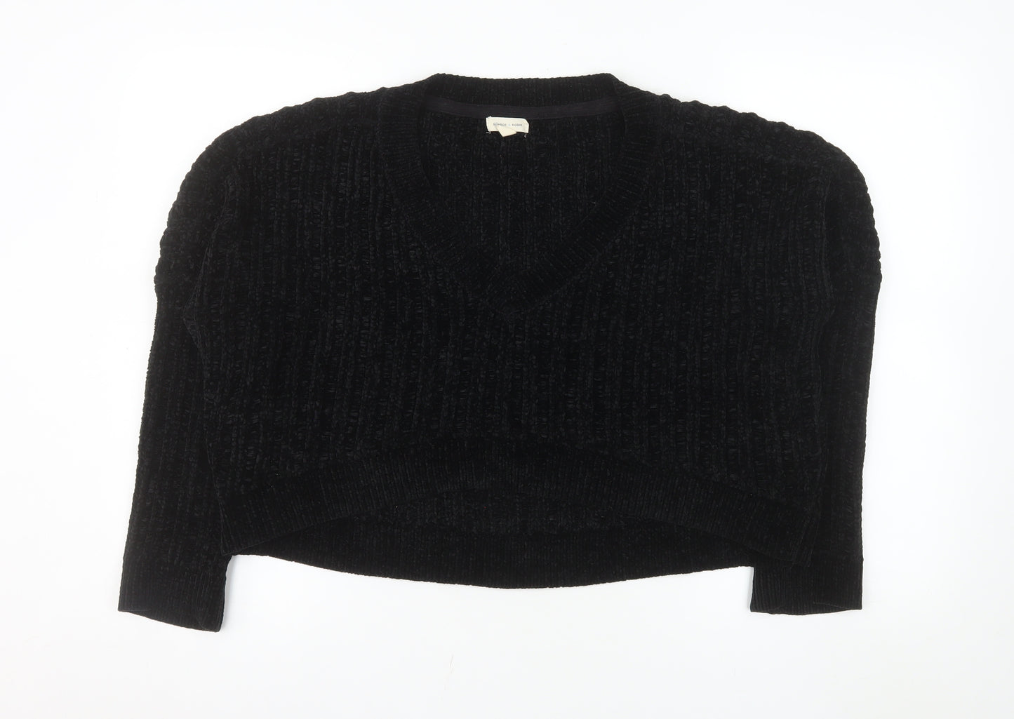 Silence + Noise Women's Black V-Neck Chunky Knit Pullover Jumper Size S