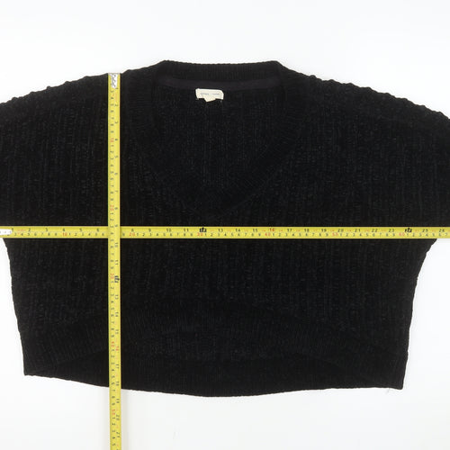 Silence + Noise Women's Black V-Neck Chunky Knit Pullover Jumper Size S