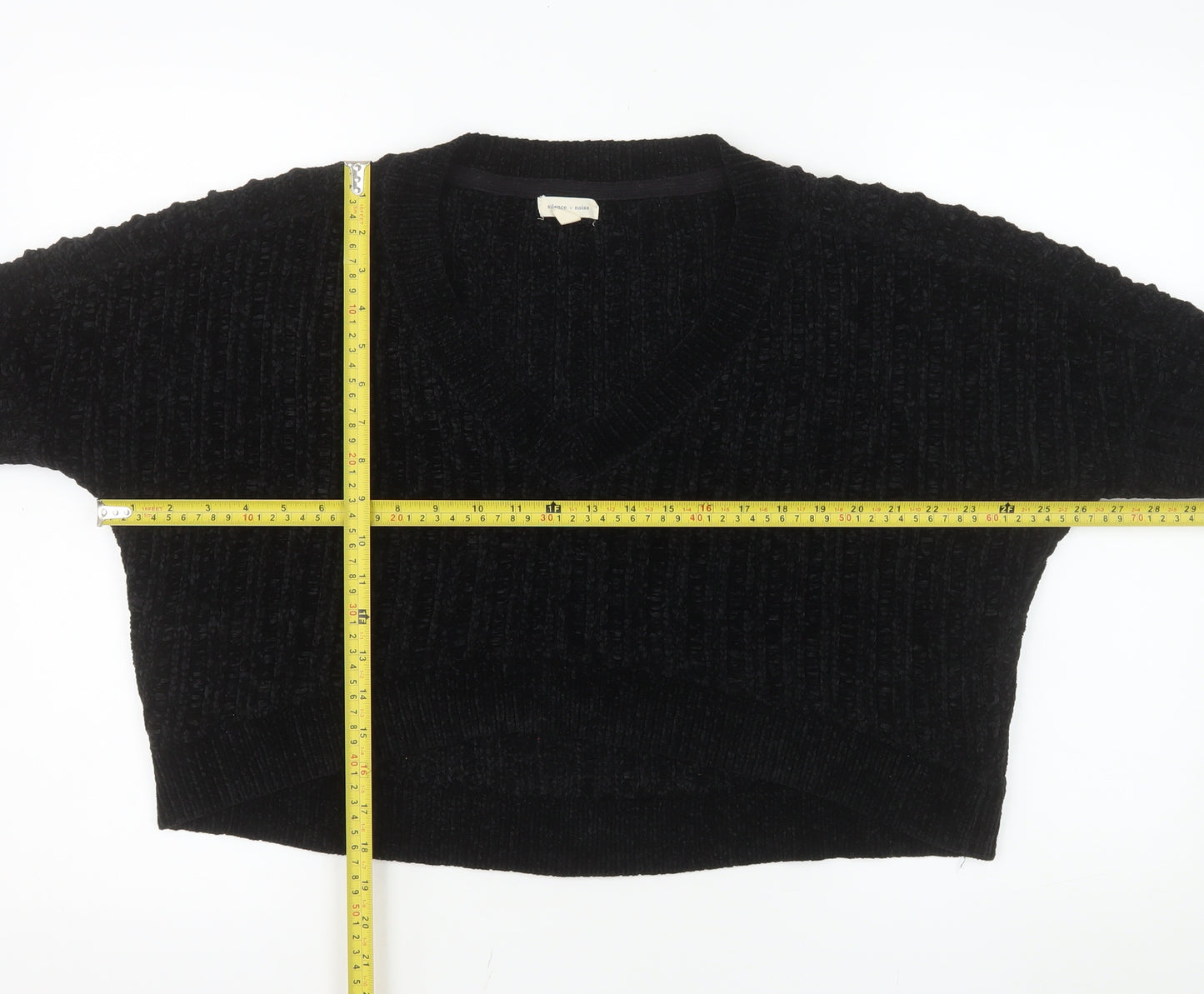 Silence + Noise Women's Black V-Neck Chunky Knit Pullover Jumper Size S