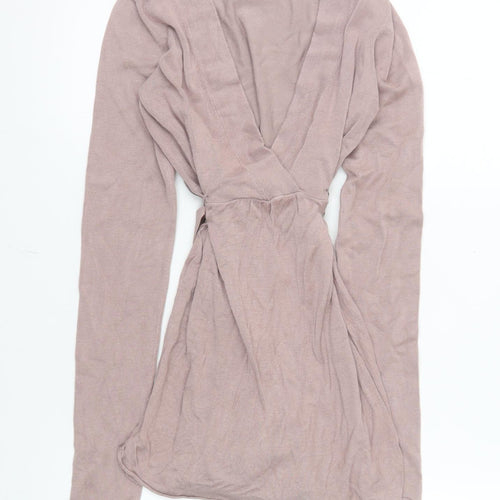 Kookai Women Beige Wrap Knit Mini Dress Size 6 Long Sleeve