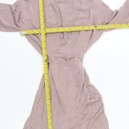 Kookai Women Beige Wrap Knit Mini Dress Size 6 Long Sleeve