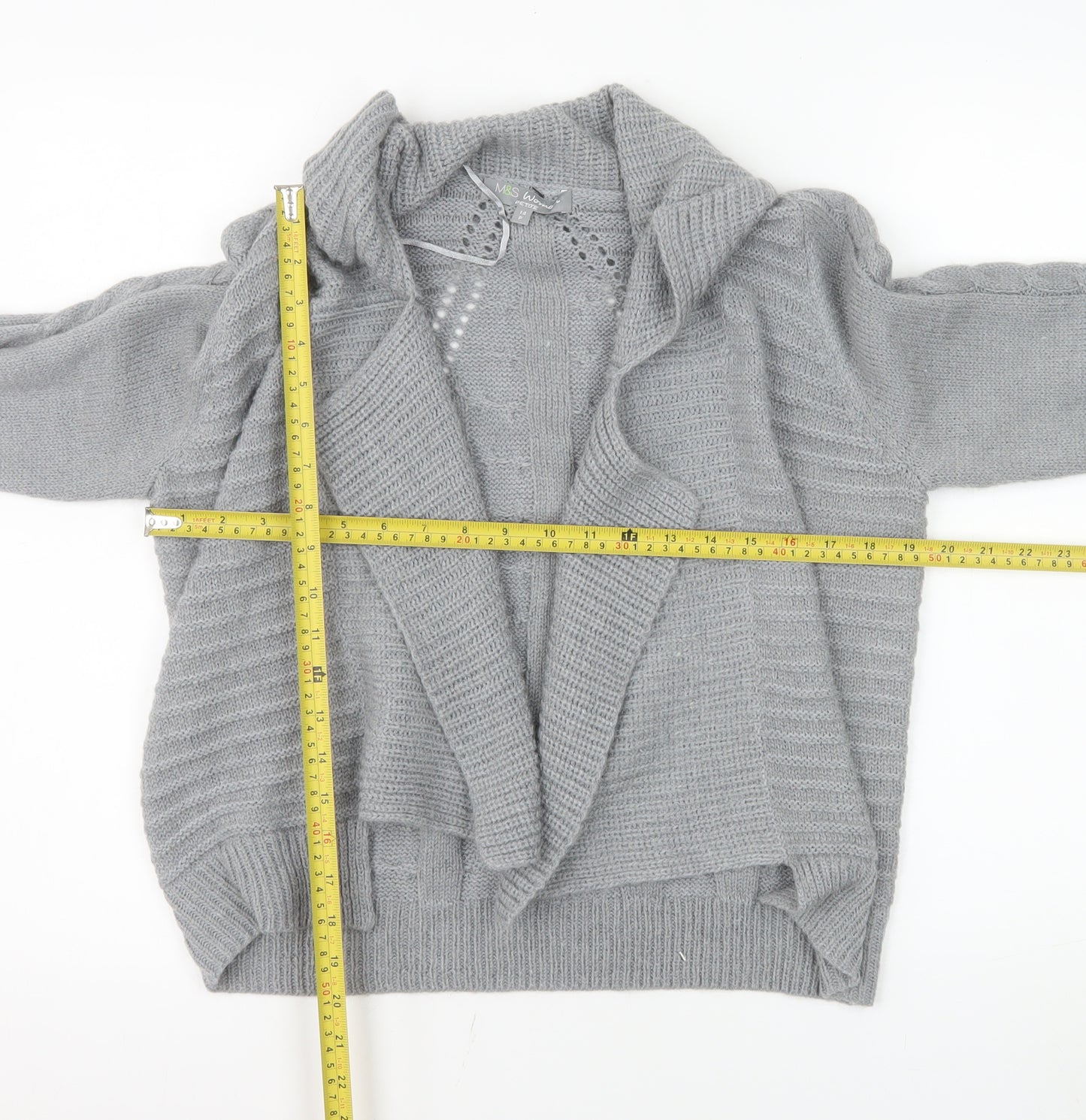 Marks and Spencer Women Grey Petite 14 Cable Knit Cardigan