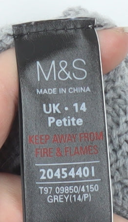 Marks and Spencer Women Grey Petite 14 Cable Knit Cardigan