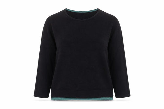 Front view of White Stuff Women's Black Cotton Blend Crew Neck Jumper, size 10