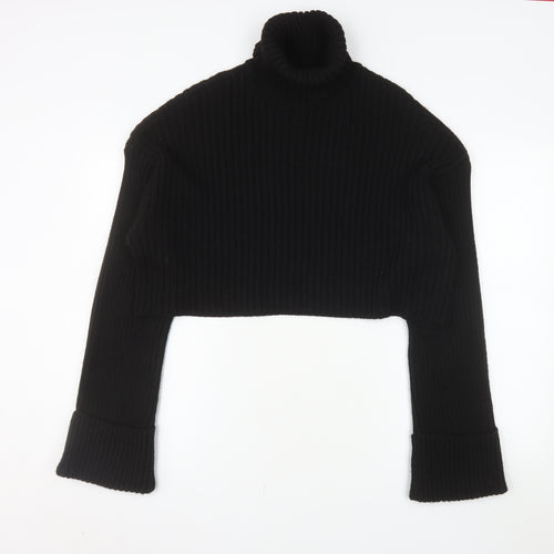 NA-KD Women's Black Roll Neck Ribbed Knit Jumper Size L