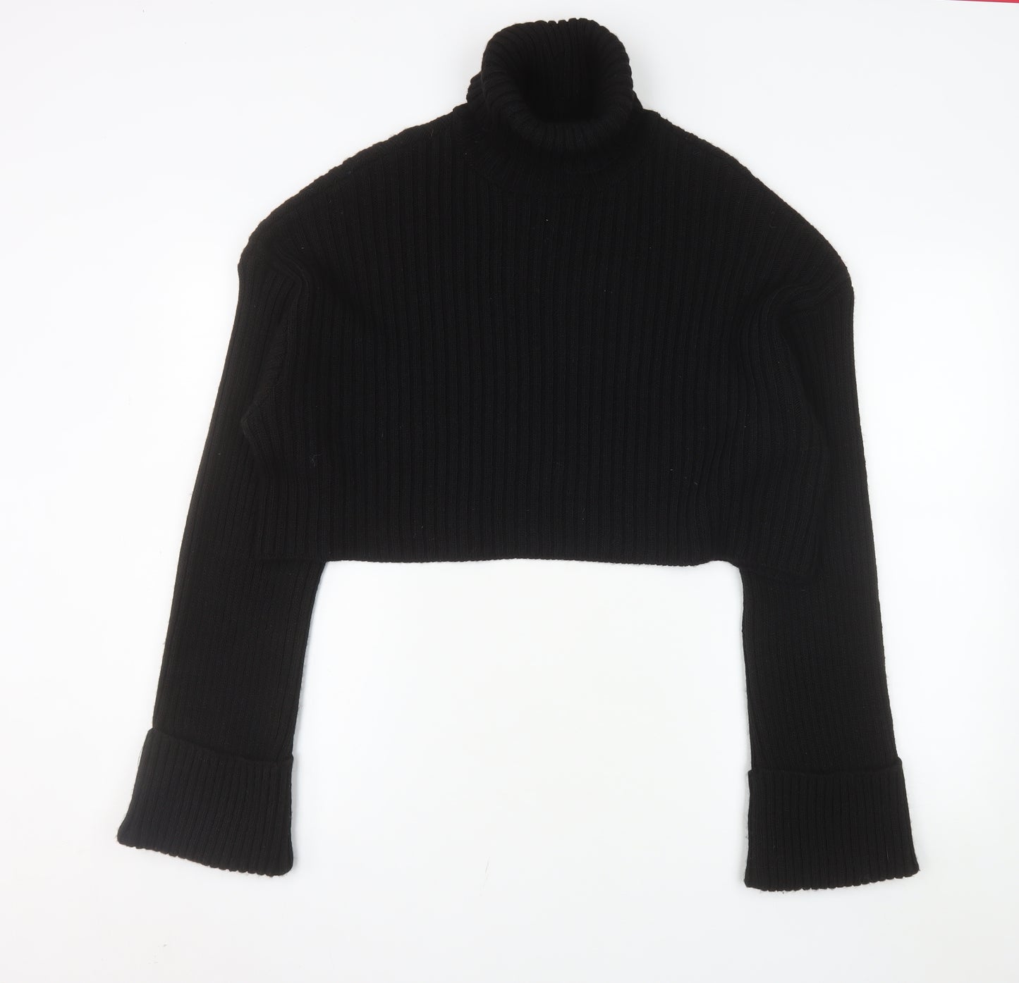 NA-KD Women's Black Roll Neck Ribbed Knit Jumper Size L