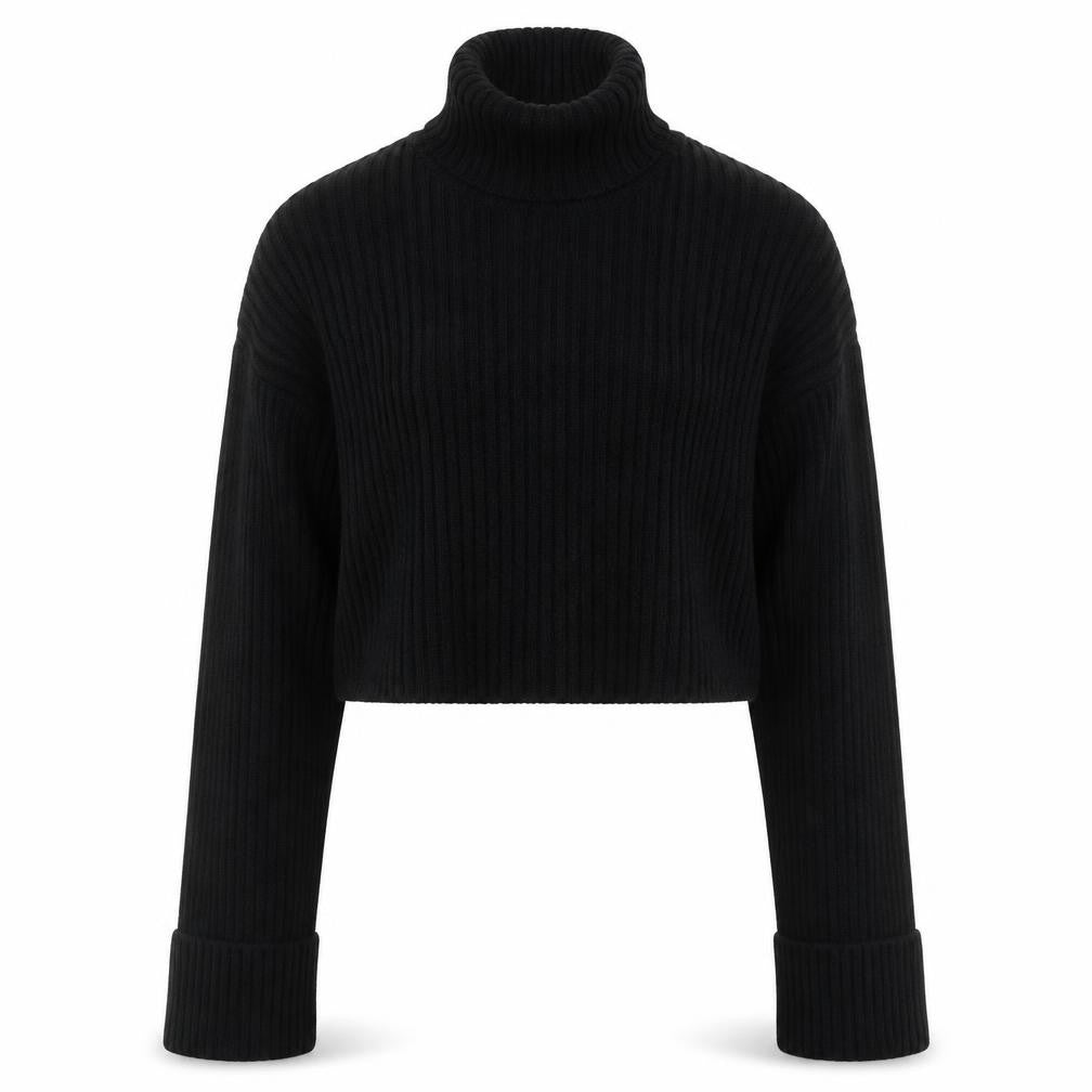 Front view of NA-KD Women's Black Roll Neck Ribbed Knit Jumper, size L