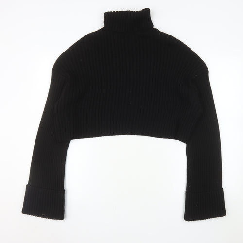 NA-KD Women's Black Roll Neck Ribbed Knit Jumper Size L