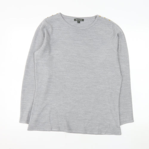 Bonmarché Women Grey Size 16 Crew Neck Button Pullover Jumper