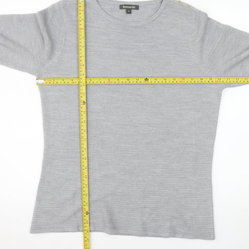 Bonmarché Women Grey Size 16 Crew Neck Button Pullover Jumper