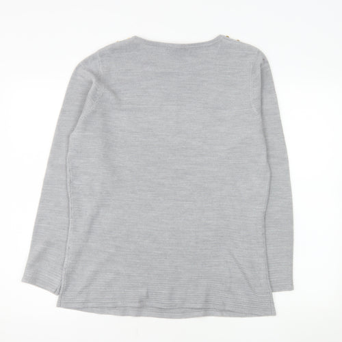 Bonmarché Women Grey Size 16 Crew Neck Button Pullover Jumper