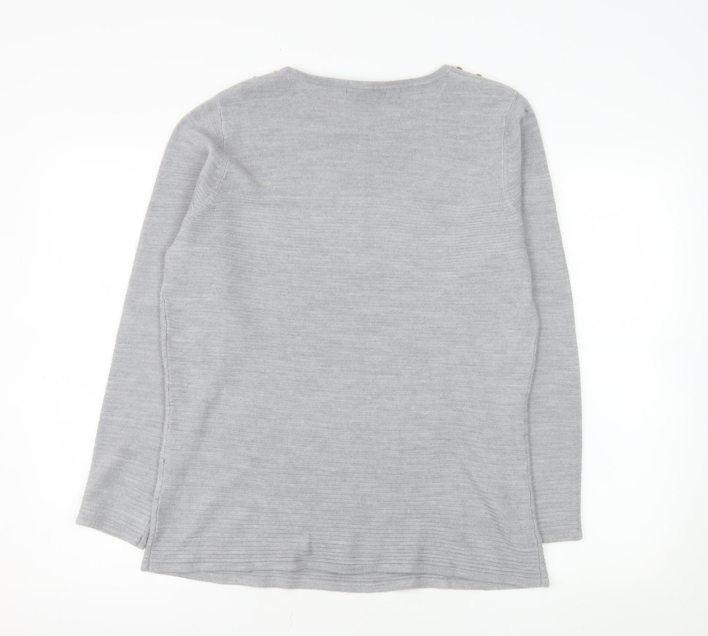 Bonmarché Women Grey Size 16 Crew Neck Button Pullover Jumper