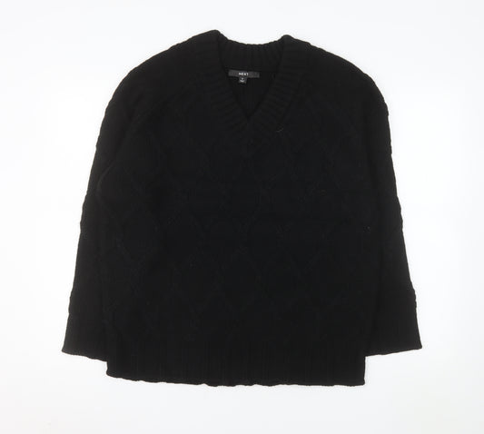 Next Men’s Black Cable Knit V-Neck Jumper Size S Regular Fit