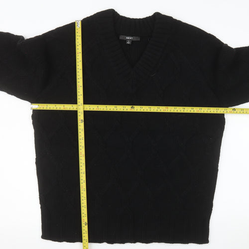 Next Men’s Black Cable Knit V-Neck Jumper Size S Regular Fit