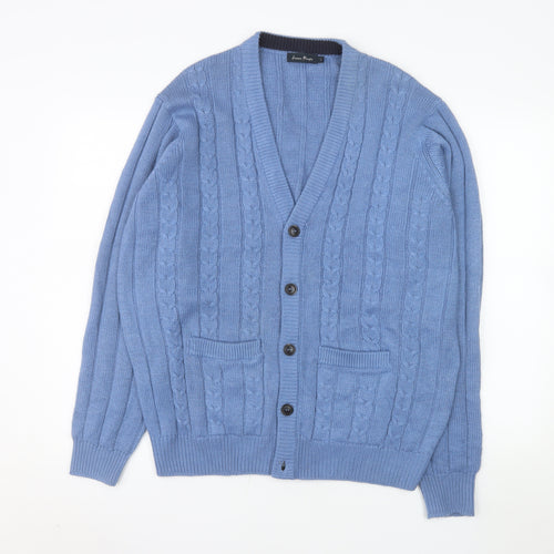 James Pringle Men's Blue Cable Knit Cardigan L Acrylic