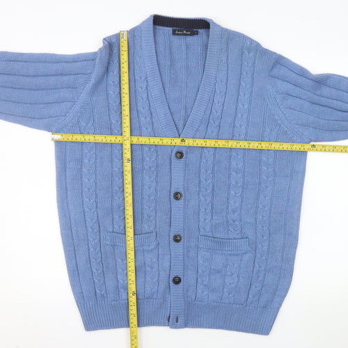 James Pringle Men's Blue Cable Knit Cardigan L Acrylic